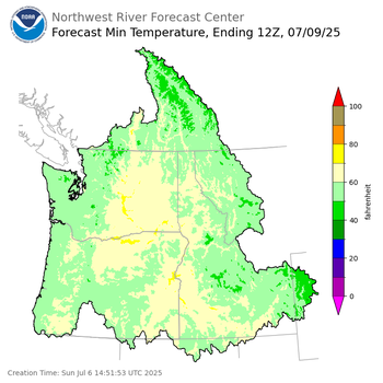 Day 3 (Tuesday): Min Temperature Forecast ending Wednesday, July 9 at 5 am PDT