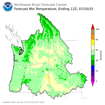 Day 4 (Wednesday): Min Temperature Forecast ending Thursday, July 10 at 5 am PDT