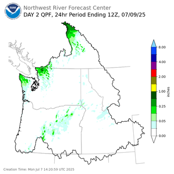 Day 2 (Tuesday): Precipitation Forecast ending Wednesday, July 9 at 5 am PDT
