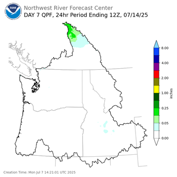 Day 7 (Sunday): Precipitation Forecast ending Monday, July 14 at 5 am PDT