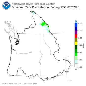 Observed Precipitation ending Monday, July 7 at 5 am PDT