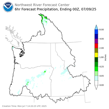 Day 2 (Tuesday): 6 Hourly Precipitation Forecast  ending Tuesday, July 8 at 5 pm PDT