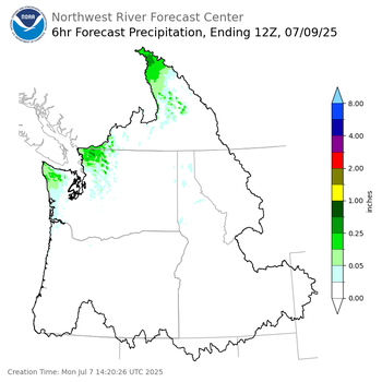 Day 2 (Tuesday): 6 Hourly Precipitation Forecast  ending Wednesday, July 9 at 5 am PDT
