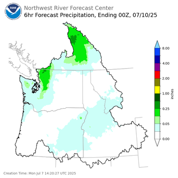Day 3 (Wednesday): 6 Hourly Precipitation Forecast  ending Wednesday, July 9 at 5 pm PDT