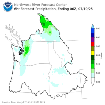 Day 3 (Wednesday): 6 Hourly Precipitation Forecast  ending Wednesday, July 9 at 11 pm PDT