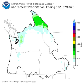 Day 3 (Wednesday): 6 Hourly Precipitation Forecast  ending Thursday, July 10 at 5 am PDT