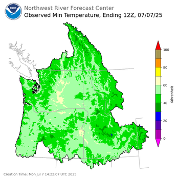 Minimum Temperatures ending Monday, July 7 at 5 am PDT