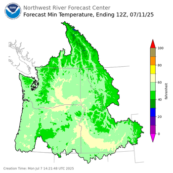 Day 4 (Thursday): Min Temperature Forecast ending Friday, July 11 at 5 am PDT