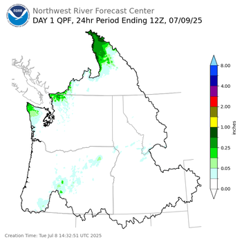 Day 1 (Tuesday): Precipitation Forecast ending Wednesday, July 9 at 5 am PDT