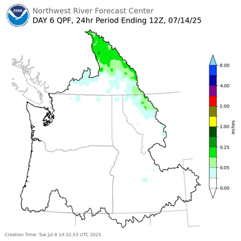 Day 6 (Sunday): Precipitation Forecast ending Monday, July 14 at 5 am PDT