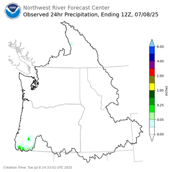 Observed Precipitation ending Tuesday, July 8 at 5 am PDT