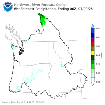 Day 1 (Tuesday): 6 Hourly Precipitation Forecast ending Tuesday, July 8 at 11 pm PDT