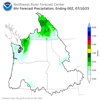 Day 2 (Wednesday): 6 Hourly Precipitation Forecast  ending Wednesday, July 9 at 5 pm PDT
