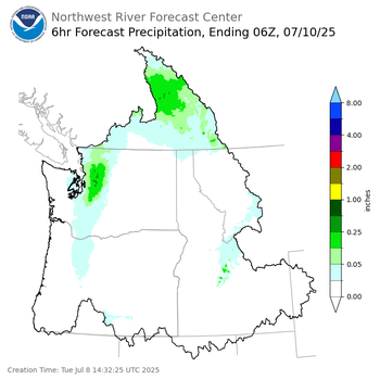 Day 2 (Wednesday): 6 Hourly Precipitation Forecast  ending Wednesday, July 9 at 11 pm PDT