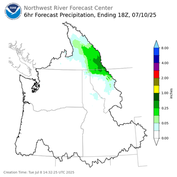Day 3 (Thursday): 6 Hourly Precipitation Forecast  ending Thursday, July 10 at 11 am PDT