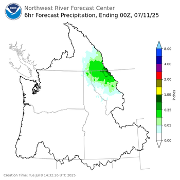 Day 3 (Thursday): 6 Hourly Precipitation Forecast  ending Thursday, July 10 at 5 pm PDT