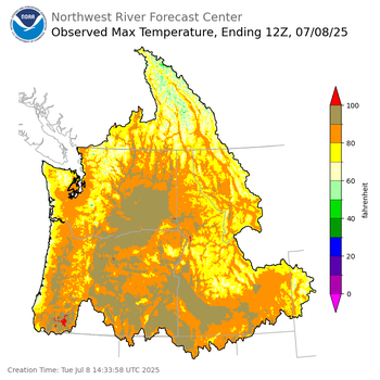 Maximum Temperatures ending Monday, July 7 at 9 pm PDT