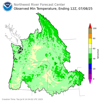 Minimum Temperatures ending Tuesday, July 8 at 5 am PDT