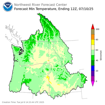 Day 2 (Wednesday): Min Temperature Forecast ending Thursday, July 10 at 5 am PDT
