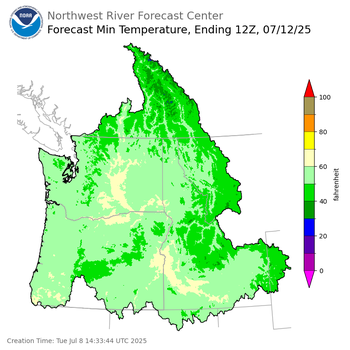 Day 4 (Friday): Min Temperature Forecast ending Saturday, July 12 at 5 am PDT