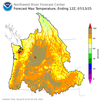 Day 5 (Saturday): Max Temperature Forecast ending Sunday, July 13 at 5 am PDT