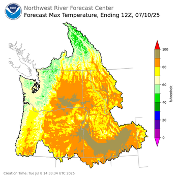 Day 2 (Wednesday): Max Temperature Forecast ending Thursday, July 10 at 5 am PDT