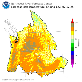 Day 4 (Friday): Max Temperature Forecast ending Saturday, July 12 at 5 am PDT