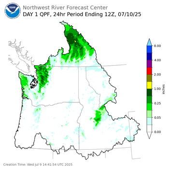 Day 1 (Wednesday): Precipitation Forecast ending Thursday, July 10 at 5 am PDT