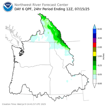 Day 6 (Monday): Precipitation Forecast ending Tuesday, July 15 at 5 am PDT