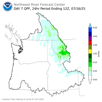 Day 7 (Tuesday): Precipitation Forecast ending Wednesday, July 16 at 5 am PDT