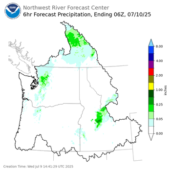 Day 1 (Wednesday): 6 Hourly Precipitation Forecast ending Wednesday, July 9 at 11 pm PDT