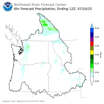 Day 1 (Wednesday): 6 Hourly Precipitation Forecast ending Thursday, July 10 at 5 am PDT