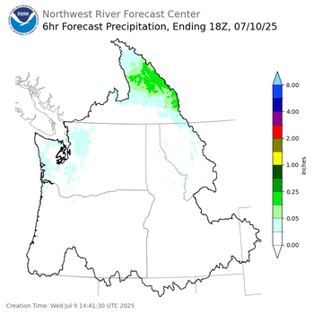 Day 2 (Thursday): 6 Hourly Precipitation Forecast  ending Thursday, July 10 at 11 am PDT