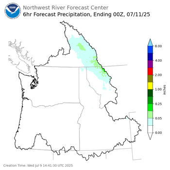 Day 2 (Thursday): 6 Hourly Precipitation Forecast  ending Thursday, July 10 at 5 pm PDT