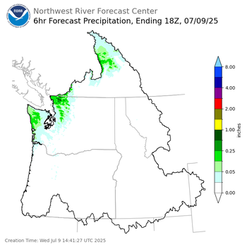Day 1 (Wednesday): 6 Hourly Precipitation Forecast ending Wednesday, July 9 at 11 am PDT