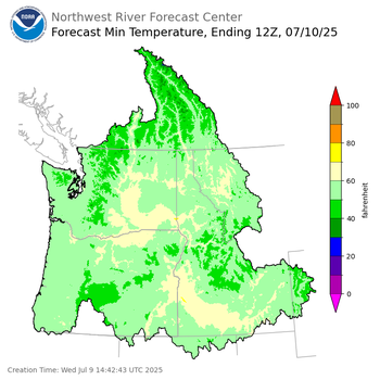 Day 1 (Wednesday): Min Temperature Forecast ending Thursday, July 10 at 5 am PDT