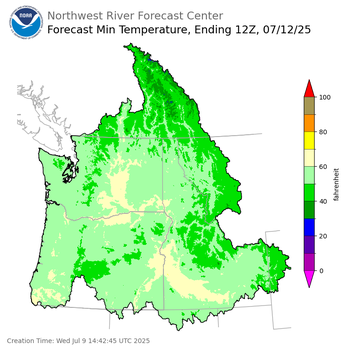 Day 3 (Friday): Min Temperature Forecast ending Saturday, July 12 at 5 am PDT