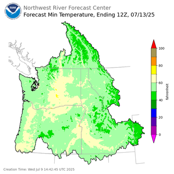 Day 4 (Saturday): Min Temperature Forecast ending Sunday, July 13 at 5 am PDT