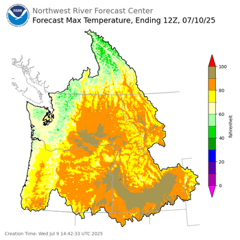 Day 1 (Wednesday): Max Temperature Forecast ending Thursday, July 10 at 5 am PDT