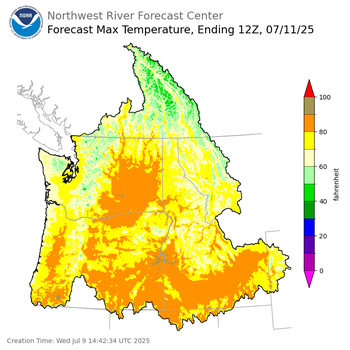 Day 2 (Thursday): Max Temperature Forecast ending Friday, July 11 at 5 am PDT
