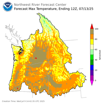 Day 4 (Saturday): Max Temperature Forecast ending Sunday, July 13 at 5 am PDT