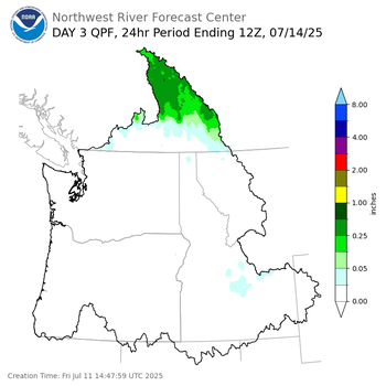 Day 3 (Sunday): Precipitation Forecast ending Monday, July 14 at 5 am PDT