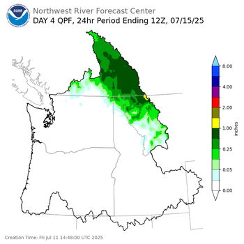 Day 4 (Monday): Precipitation Forecast ending Tuesday, July 15 at 5 am PDT