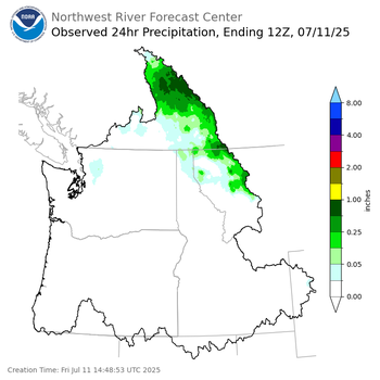 Observed Precipitation ending Friday, July 11 at 5 am PDT