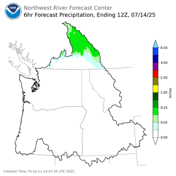 Day 3 (Sunday): 6 Hourly Precipitation Forecast  ending Monday, July 14 at 5 am PDT
