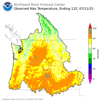 Maximum Temperatures ending Thursday, July 10 at 9 pm PDT