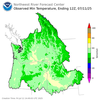 Minimum Temperatures ending Friday, July 11 at 5 am PDT