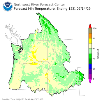 Day 3 (Sunday): Min Temperature Forecast ending Monday, July 14 at 5 am PDT