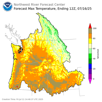 Day 5 (Tuesday): Max Temperature Forecast ending Wednesday, July 16 at 5 am PDT