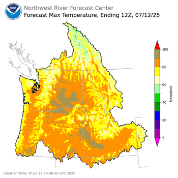 Day 1 (Friday): Max Temperature Forecast ending Saturday, July 12 at 5 am PDT